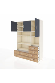 Hyperion Dolap 9 Raflı 6 Çekmeceli 3 Kapaklı 132x44x195 Aytaşı-Antrasit/Çam