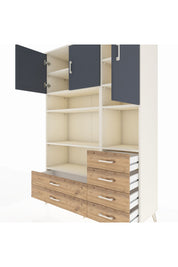 Hyperion Dolap 9 Raflı 6 Çekmeceli 3 Kapaklı 132x44x195 Aytaşı-Antrasit/Çam