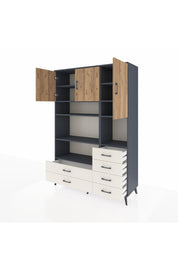 Hyperion Dolap 9 Raflı 6 Çekmeceli 3 Kapaklı 132x44x195 Antrasit-Çam/Aytaşı