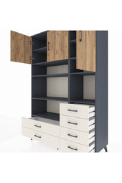 Hyperion Dolap 9 Raflı 6 Çekmeceli 3 Kapaklı 132x44x195 Antrasit-Çam/Aytaşı
