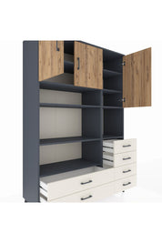 Hyperion Dolap 9 Raflı 6 Çekmeceli 3 Kapaklı 132x44x195 Antrasit-Çam/Aytaşı