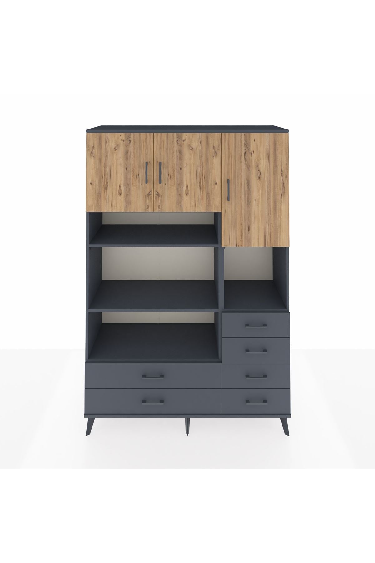 Hyperion Dolap 9 Raflı 6 Çekmeceli 3 Kapaklı 132x44x195 Antrasit-Çam/Antrasit