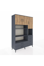 Hyperion Dolap 9 Raflı 6 Çekmeceli 3 Kapaklı 132x44x195 Antrasit-Çam/Antrasit