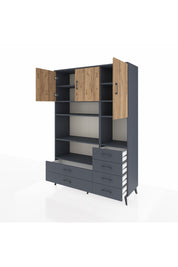 Hyperion Dolap 9 Raflı 6 Çekmeceli 3 Kapaklı 132x44x195 Antrasit-Çam/Antrasit