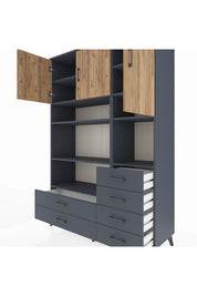 Hyperion Dolap 9 Raflı 6 Çekmeceli 3 Kapaklı 132x44x195 Antrasit-Çam/Antrasit