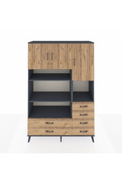Hyperion Dolap 9 Raflı 6 Çekmeceli 3 Kapaklı 132x44x195 Antrasit-Çam/Çam