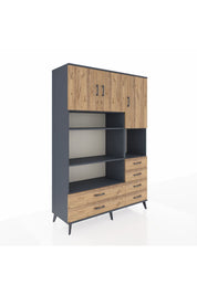 Hyperion Dolap 9 Raflı 6 Çekmeceli 3 Kapaklı 132x44x195 Antrasit-Çam/Çam