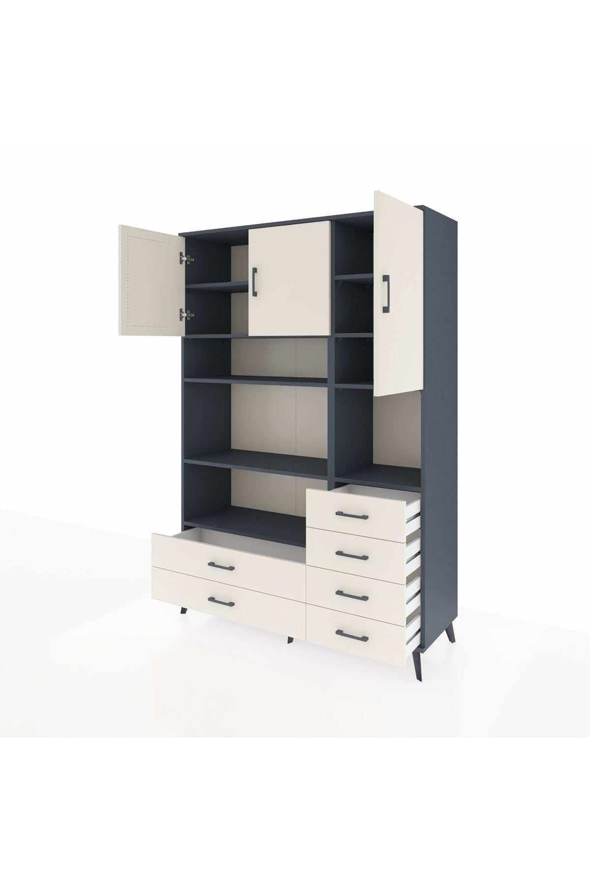 Hyperion Dolap 9 Raflı 6 Çekmeceli 3 Kapaklı 132x44x195 Antrasit-Aytaşı/Aytaşı