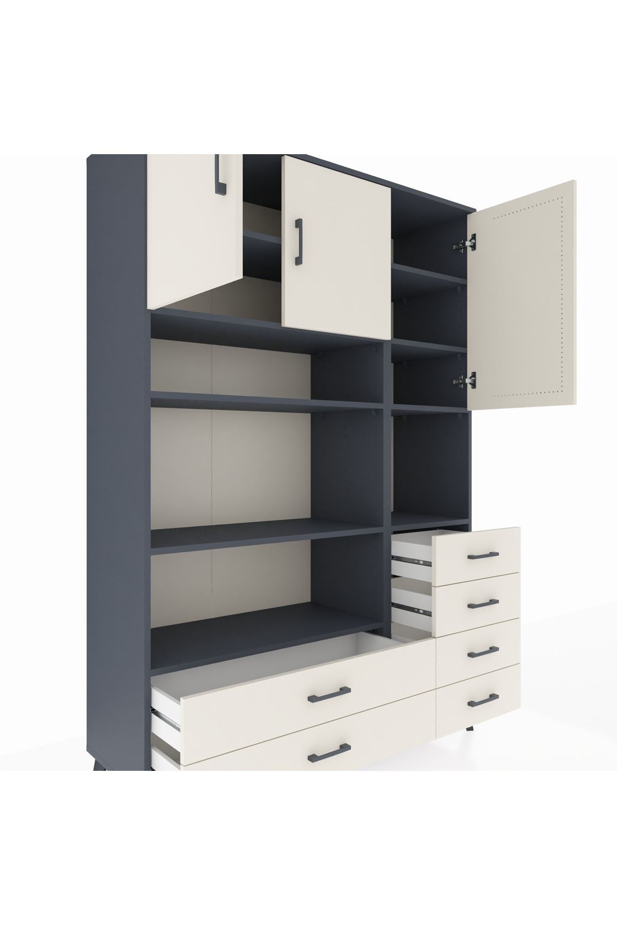 Hyperion Dolap 9 Raflı 6 Çekmeceli 3 Kapaklı 132x44x195 Antrasit-Aytaşı/Aytaşı