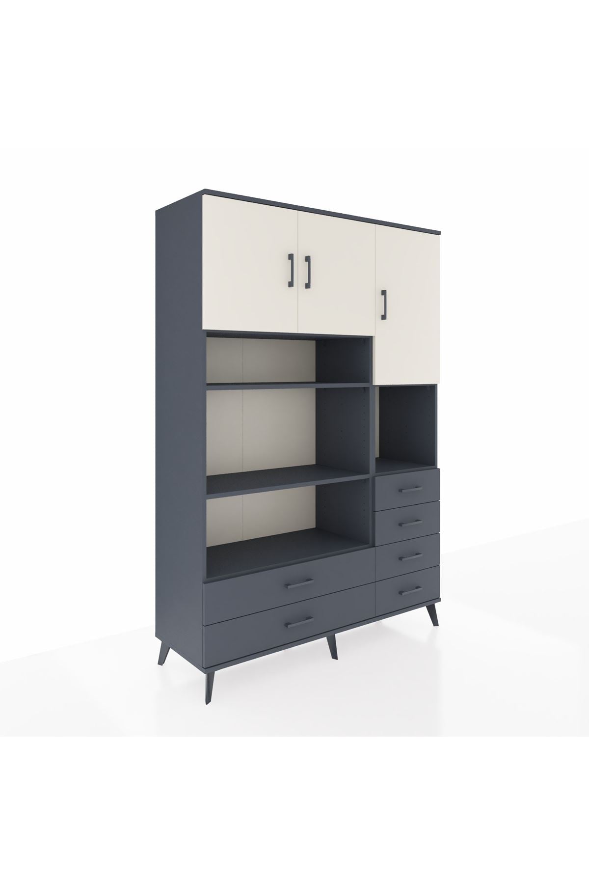Hyperion Dolap 9 Raflı 6 Çekmeceli 3 Kapaklı 132x44x195 Antrasit-Aytaşı/Antrasit