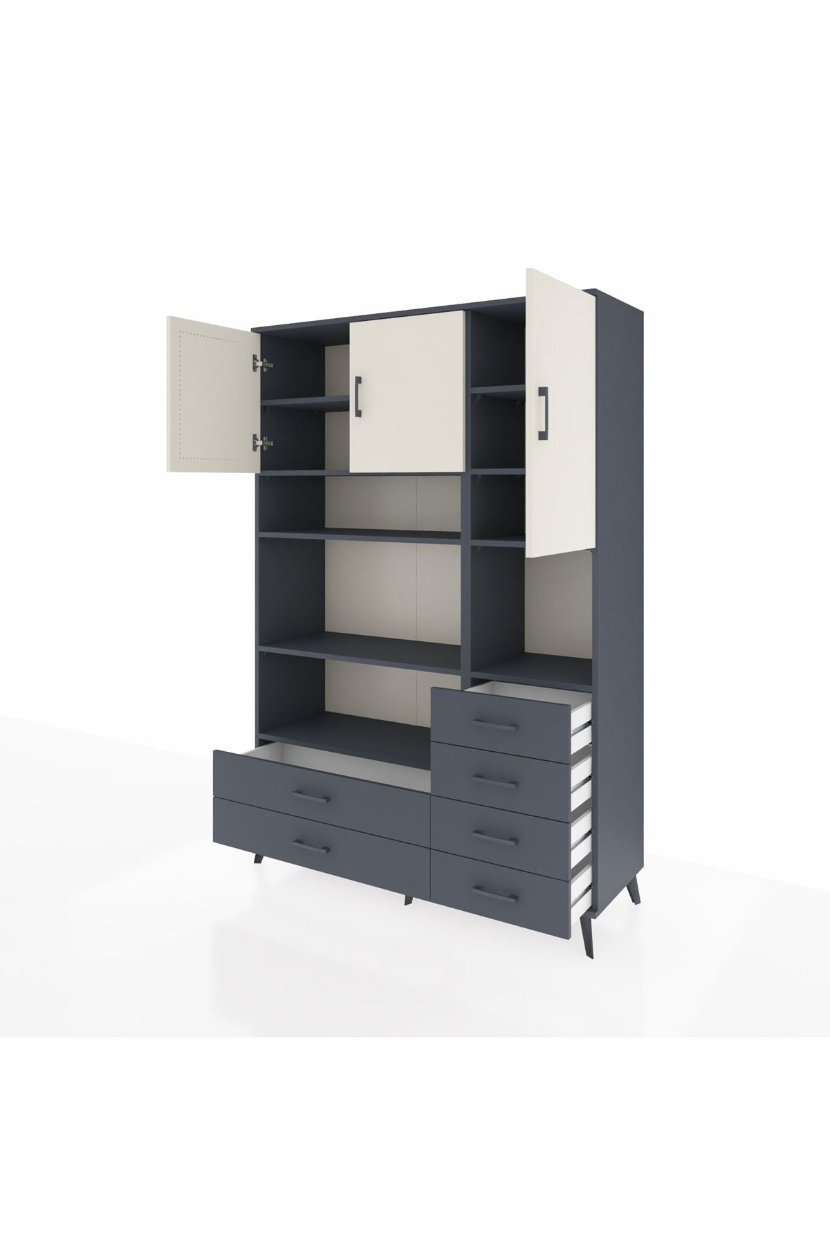 Hyperion Dolap 9 Raflı 6 Çekmeceli 3 Kapaklı 132x44x195 Antrasit-Aytaşı/Antrasit