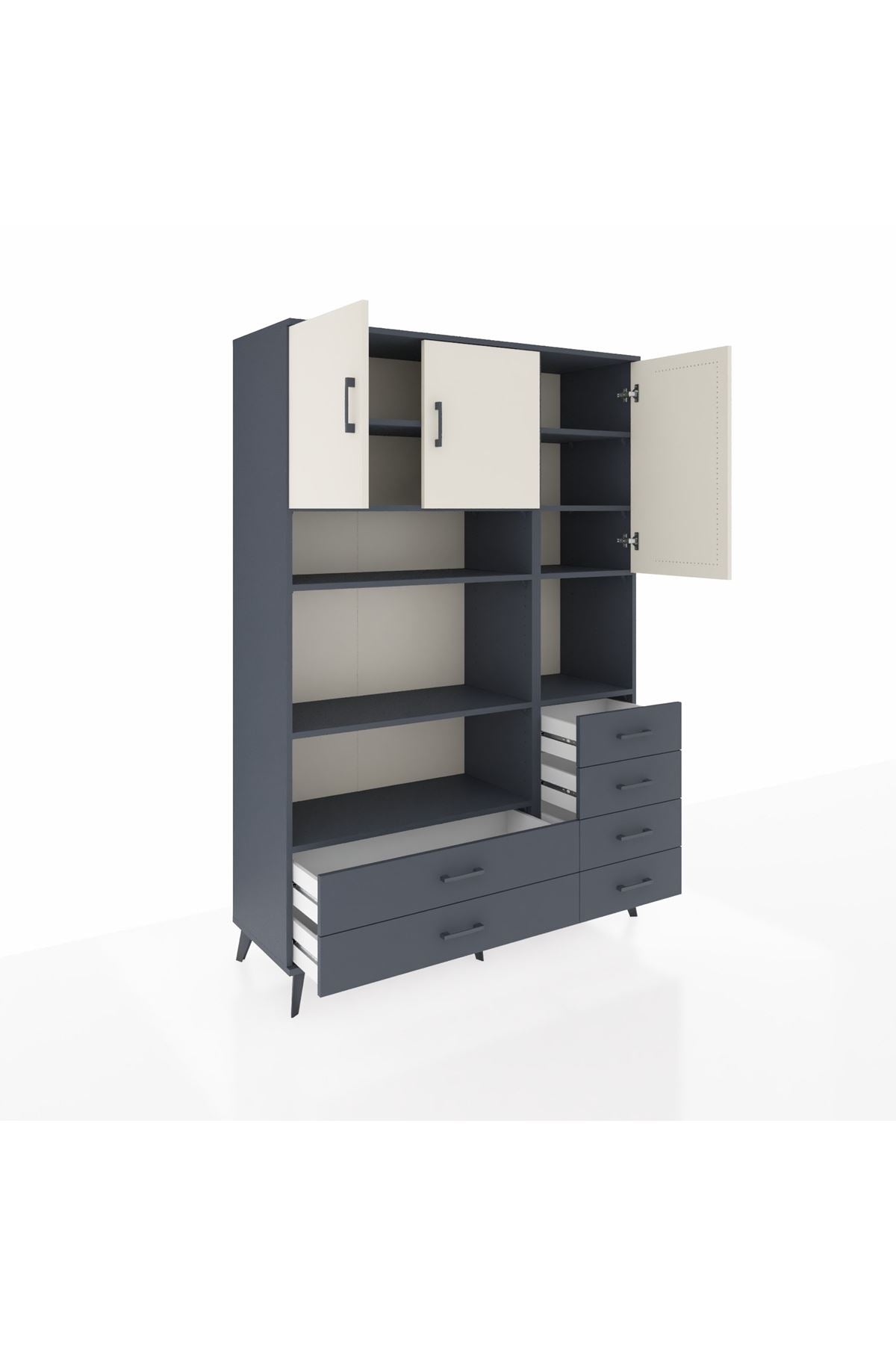 Hyperion Dolap 9 Raflı 6 Çekmeceli 3 Kapaklı 132x44x195 Antrasit-Aytaşı/Antrasit