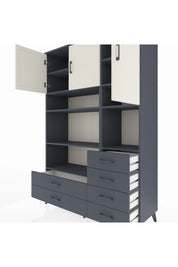 Hyperion Dolap 9 Raflı 6 Çekmeceli 3 Kapaklı 132x44x195 Antrasit-Aytaşı/Antrasit