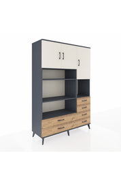 Hyperion Dolap 9 Raflı 6 Çekmeceli 3 Kapaklı 132x44x195 Antrasit-Aytaşı/Çam