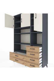 Hyperion Dolap 9 Raflı 6 Çekmeceli 3 Kapaklı 132x44x195 Antrasit-Aytaşı/Çam