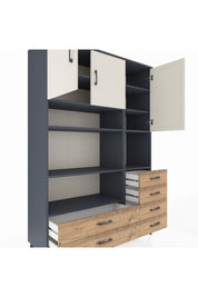 Hyperion Dolap 9 Raflı 6 Çekmeceli 3 Kapaklı 132x44x195 Antrasit-Aytaşı/Çam