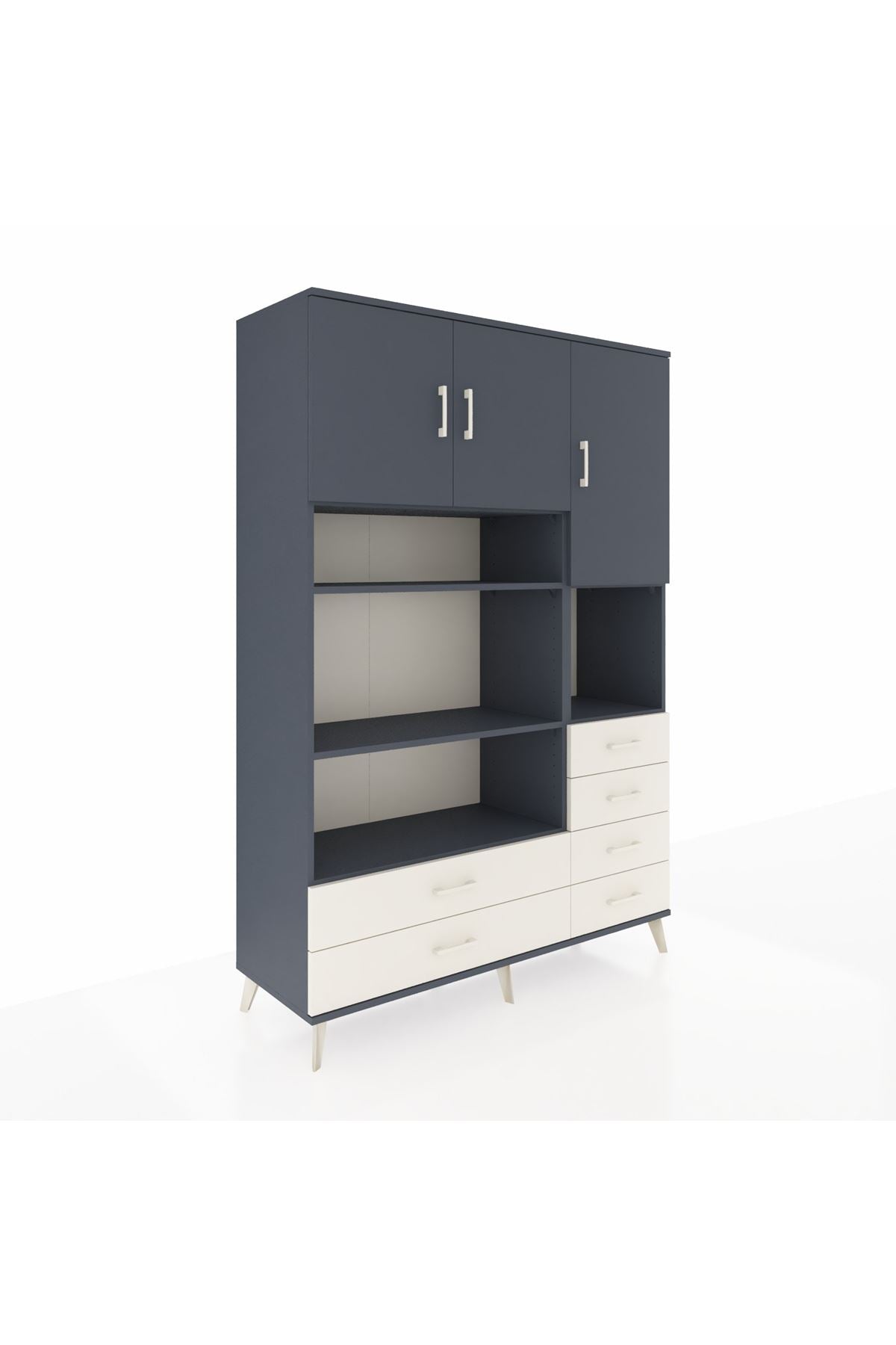 Hyperion Dolap 9 Raflı 6 Çekmeceli 3 Kapaklı 132x44x195 Antrasit-Antrasit/Aytaşı