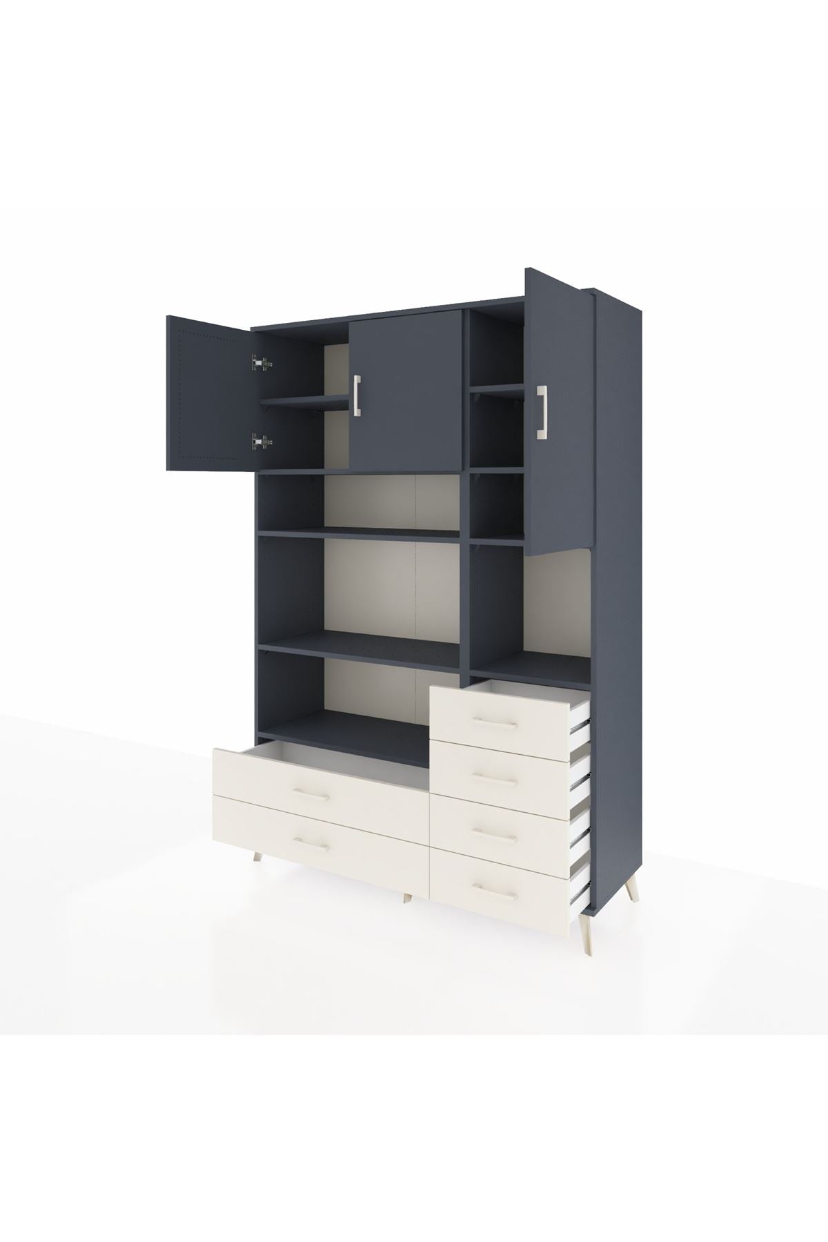 Hyperion Dolap 9 Raflı 6 Çekmeceli 3 Kapaklı 132x44x195 Antrasit-Antrasit/Aytaşı