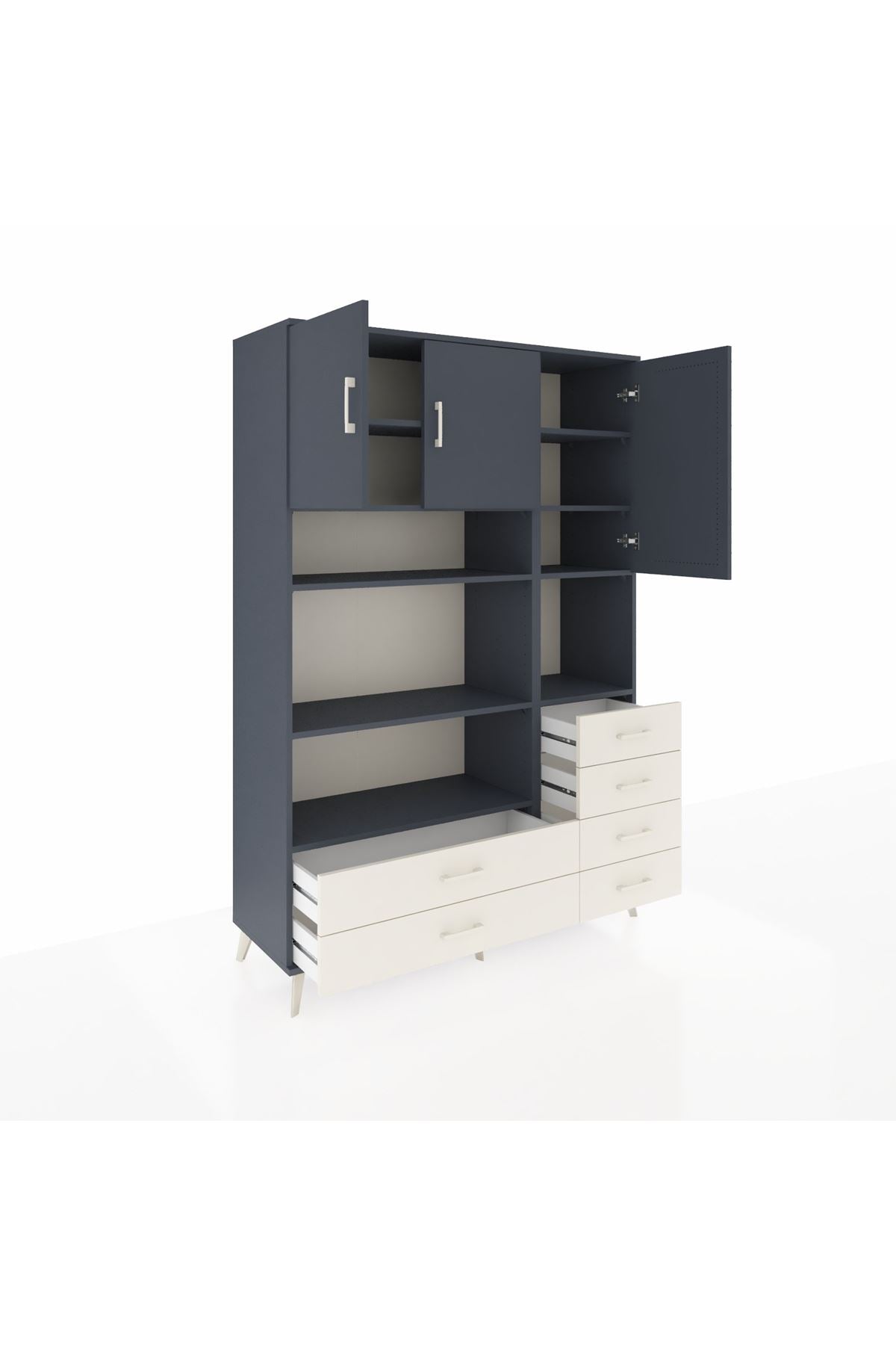 Hyperion Dolap 9 Raflı 6 Çekmeceli 3 Kapaklı 132x44x195 Antrasit-Antrasit/Aytaşı