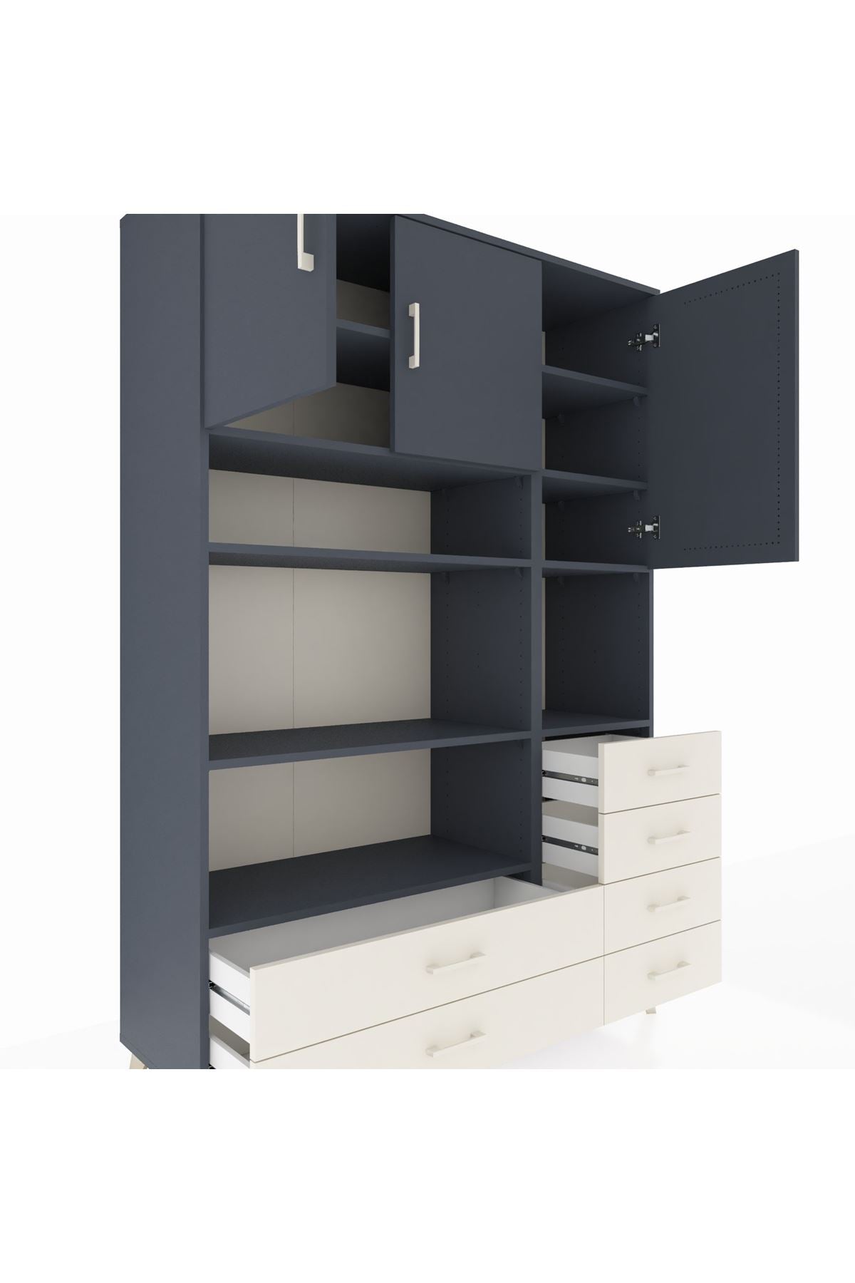 Hyperion Dolap 9 Raflı 6 Çekmeceli 3 Kapaklı 132x44x195 Antrasit-Antrasit/Aytaşı