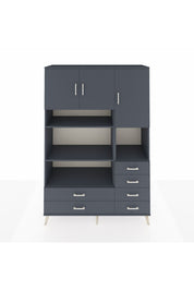 Hyperion Dolap 9 Raflı 6 Çekmeceli 3 Kapaklı 132x44x195 Antrasit-Antrasit/Antrasit