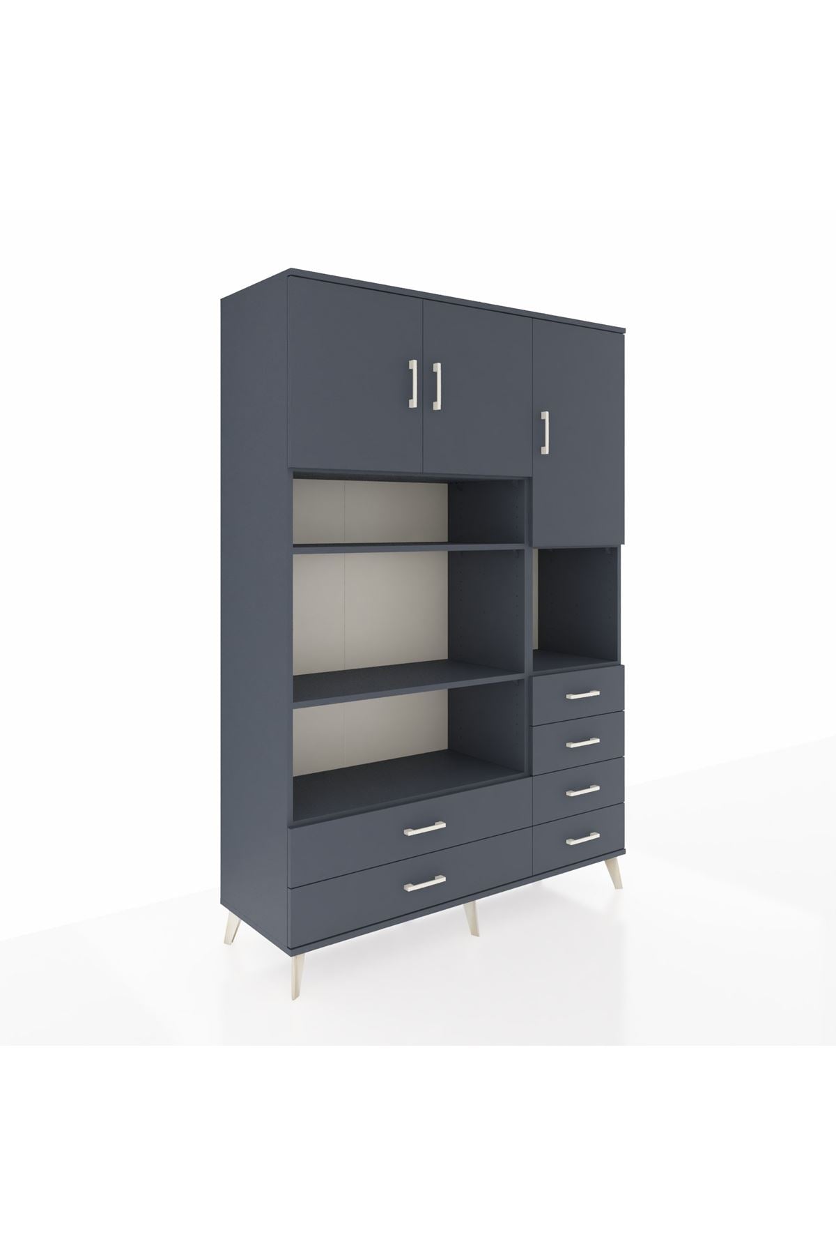 Hyperion Dolap 9 Raflı 6 Çekmeceli 3 Kapaklı 132x44x195 Antrasit-Antrasit/Antrasit