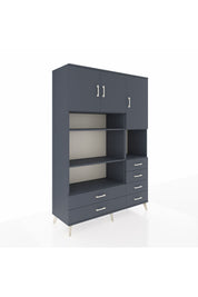 Hyperion Dolap 9 Raflı 6 Çekmeceli 3 Kapaklı 132x44x195 Antrasit-Antrasit/Antrasit