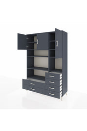 Hyperion Dolap 9 Raflı 6 Çekmeceli 3 Kapaklı 132x44x195 Antrasit-Antrasit/Antrasit