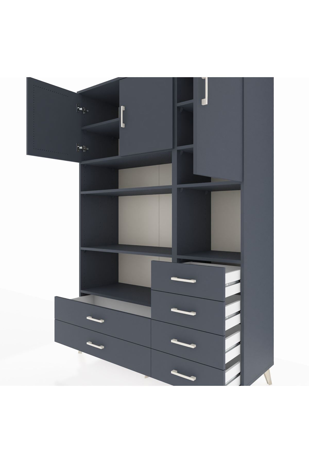 Hyperion Dolap 9 Raflı 6 Çekmeceli 3 Kapaklı 132x44x195 Antrasit-Antrasit/Antrasit