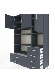 Hyperion Dolap 9 Raflı 6 Çekmeceli 3 Kapaklı 132x44x195 Antrasit-Antrasit/Antrasit