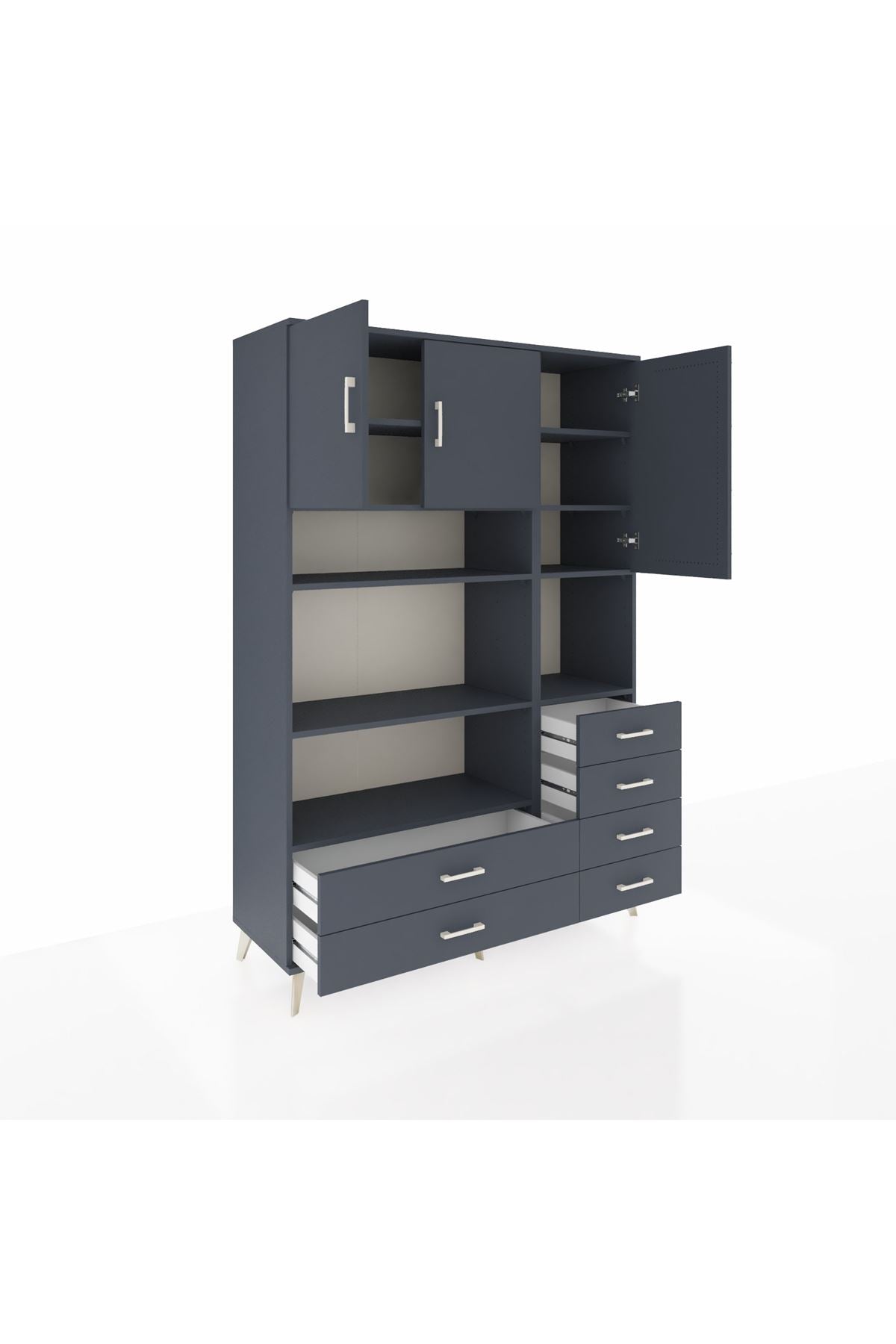 Hyperion Dolap 9 Raflı 6 Çekmeceli 3 Kapaklı 132x44x195 Antrasit-Antrasit/Antrasit