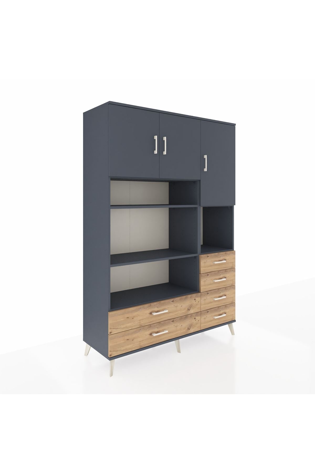 Hyperion Dolap 9 Raflı 6 Çekmeceli 3 Kapaklı 132x44x195 Antrasit-Antrasit/Çam