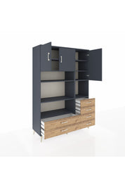 Hyperion Dolap 9 Raflı 6 Çekmeceli 3 Kapaklı 132x44x195 Antrasit-Antrasit/Çam