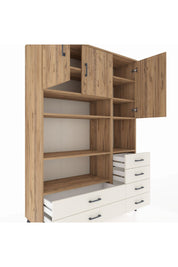 Hyperion Dolap 9 Raflı 6 Çekmeceli 3 Kapaklı 132x44x195 Çam-Çam/Aytaşı