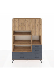 Hyperion Dolap 9 Raflı 6 Çekmeceli 3 Kapaklı 132x44x195 Çam-Çam/Antrasit