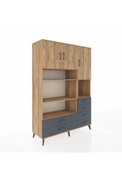 Hyperion Dolap 9 Raflı 6 Çekmeceli 3 Kapaklı 132x44x195 Çam-Çam/Antrasit