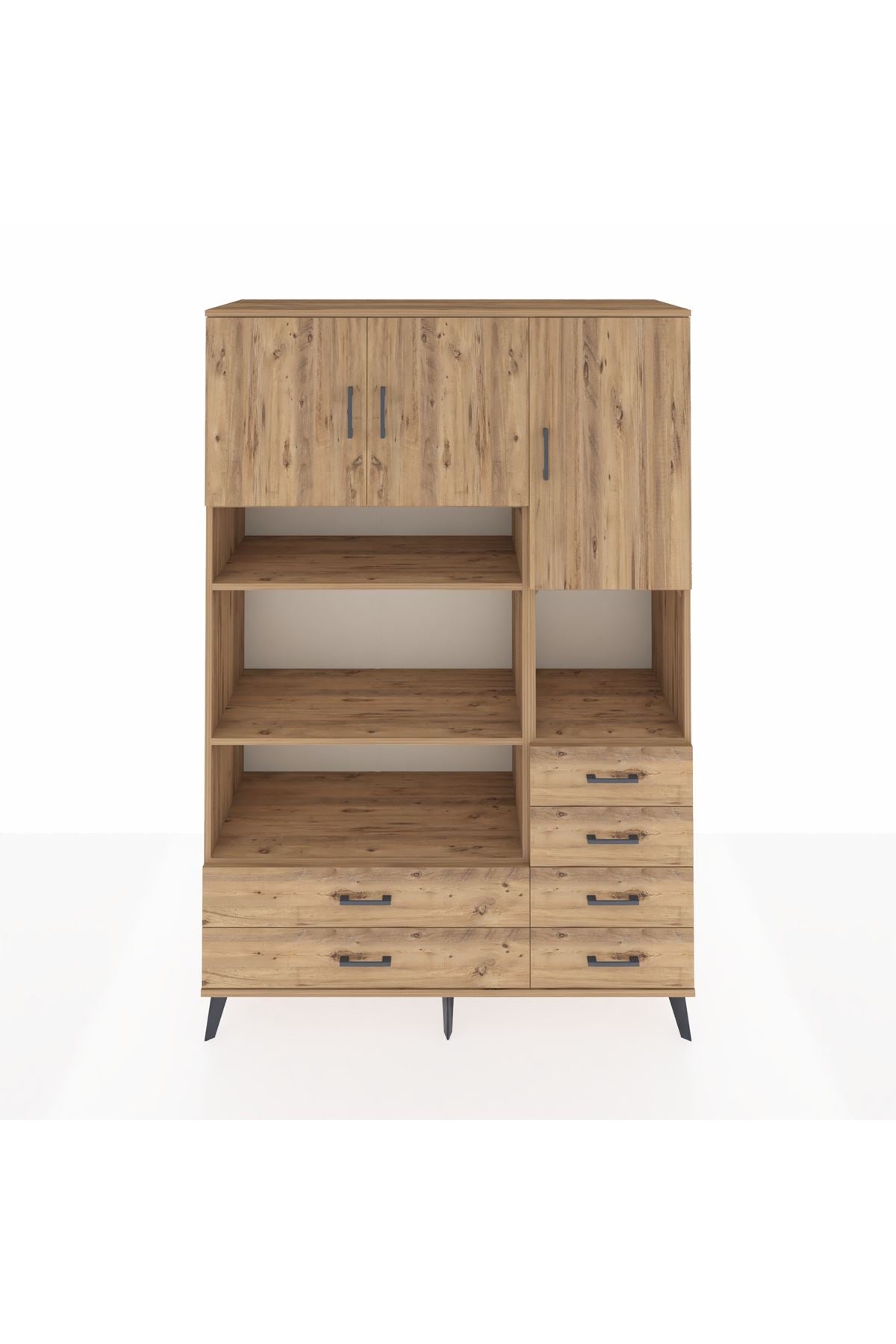 Hyperion Dolap 9 Raflı 6 Çekmeceli 3 Kapaklı 132x44x195 Çam-Çam/Çam