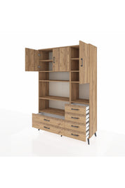 Hyperion Dolap 9 Raflı 6 Çekmeceli 3 Kapaklı 132x44x195 Çam-Çam/Çam