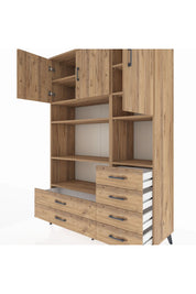 Hyperion Dolap 9 Raflı 6 Çekmeceli 3 Kapaklı 132x44x195 Çam-Çam/Çam