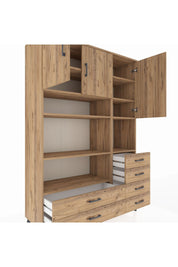 Hyperion Dolap 9 Raflı 6 Çekmeceli 3 Kapaklı 132x44x195 Çam-Çam/Çam