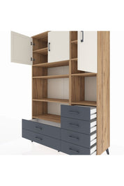 Hyperion Dolap 9 Raflı 6 Çekmeceli 3 Kapaklı 132x44x195 Çam-Aytaşı/Antrasit