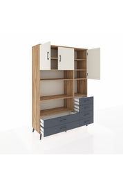 Hyperion Dolap 9 Raflı 6 Çekmeceli 3 Kapaklı 132x44x195 Çam-Aytaşı/Antrasit
