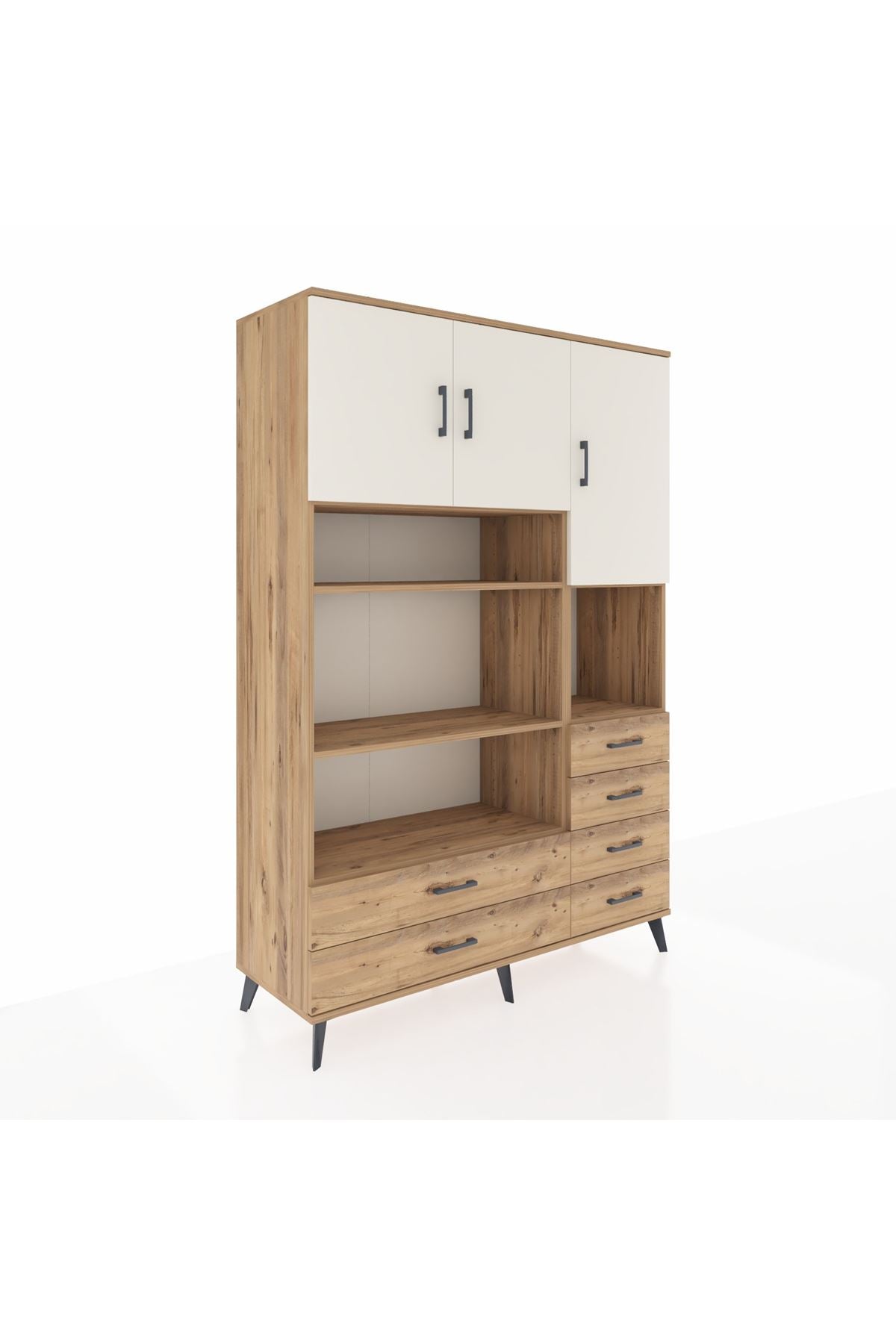 Hyperion Dolap 9 Raflı 6 Çekmeceli 3 Kapaklı 132x44x195 Çam-Aytaşı/Çam