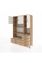 Hyperion Dolap 9 Raflı 6 Çekmeceli 3 Kapaklı 132x44x195 Çam-Aytaşı/Çam