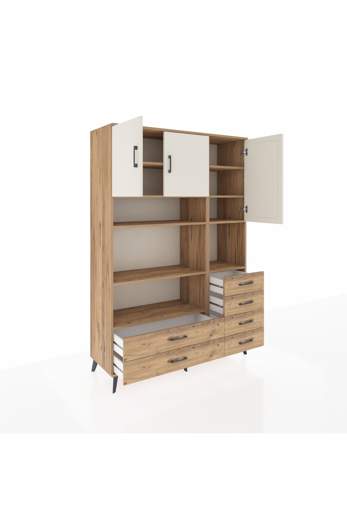 Hyperion Dolap 9 Raflı 6 Çekmeceli 3 Kapaklı 132x44x195 Çam-Aytaşı/Çam