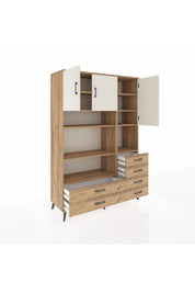 Hyperion Dolap 9 Raflı 6 Çekmeceli 3 Kapaklı 132x44x195 Çam-Aytaşı/Çam