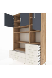 Hyperion Dolap 9 Raflı 6 Çekmeceli 3 Kapaklı 132x44x195 Çam-Antrasit/Aytaşı