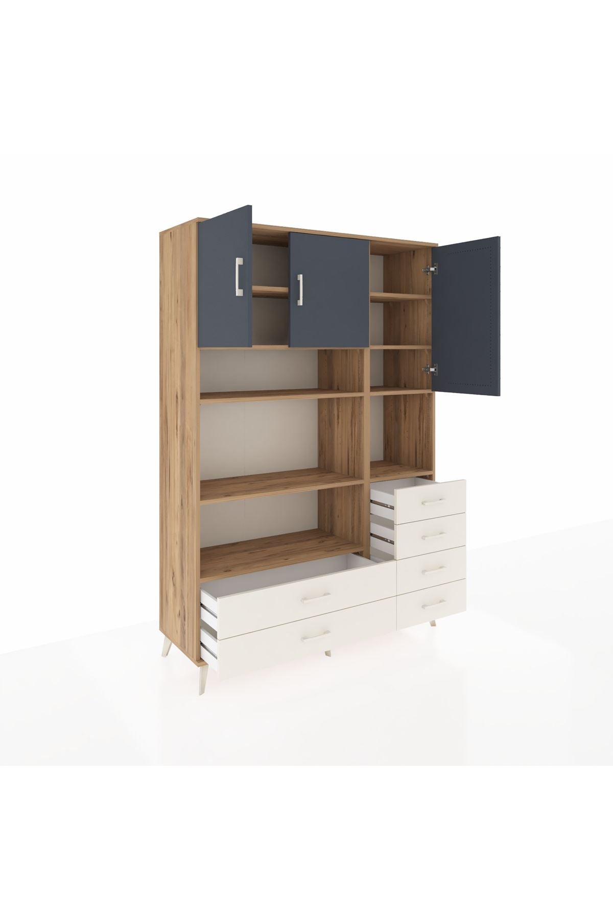 Hyperion Dolap 9 Raflı 6 Çekmeceli 3 Kapaklı 132x44x195 Çam-Antrasit/Aytaşı