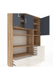 Hyperion Dolap 9 Raflı 6 Çekmeceli 3 Kapaklı 132x44x195 Çam-Antrasit/Aytaşı