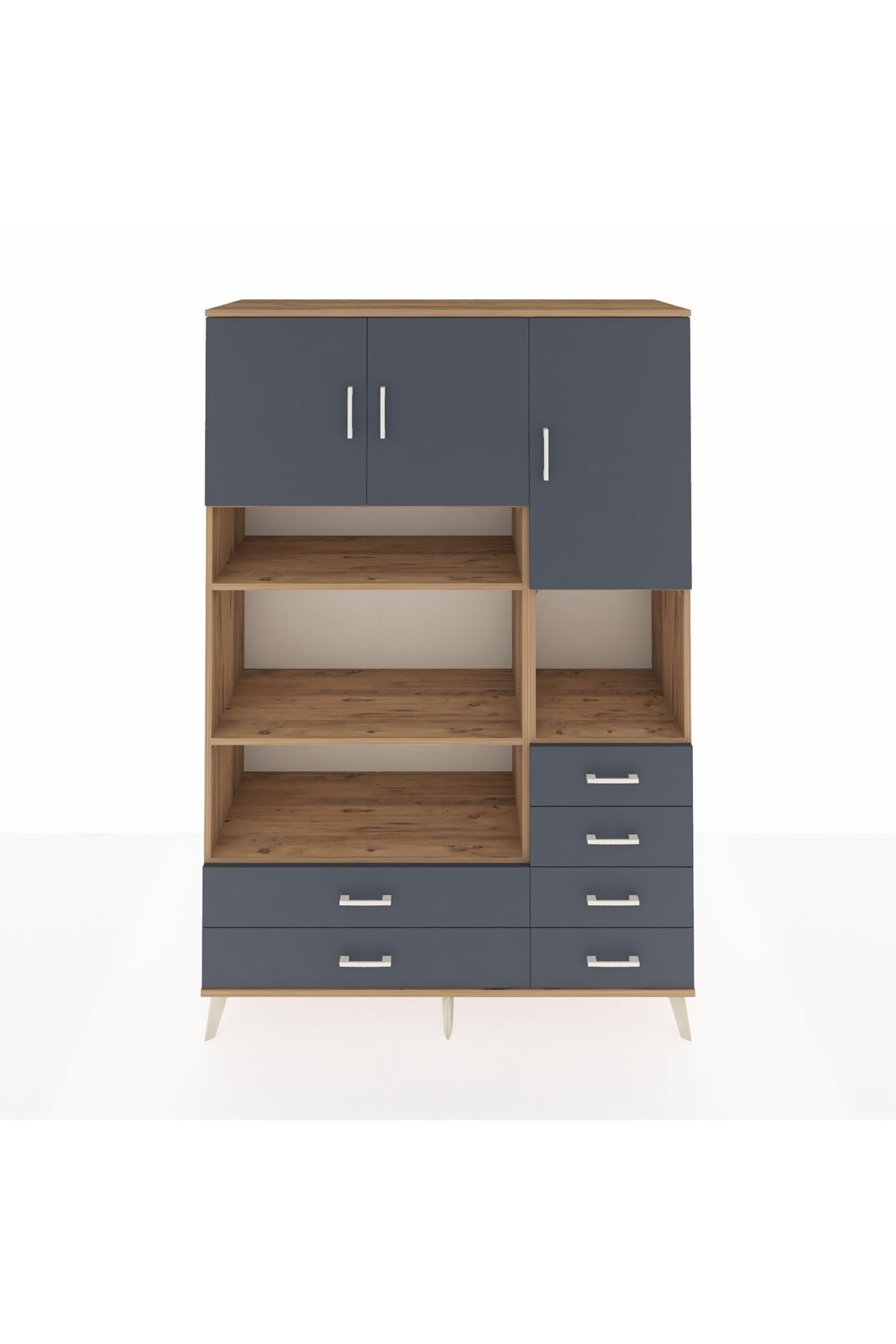 Hyperion Dolap 9 Raflı 6 Çekmeceli 3 Kapaklı 132x44x195 Çam-Antrasit/Antrasit